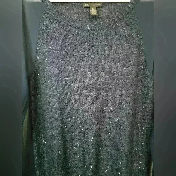 INC Sequins Navy Blue long sleeve blouse size XL. - Picture 2 of 4